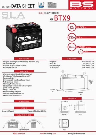 ET4 150 (1999 - 2005) btx9 sla 12v 135 a akumuliatorius | BS BATTERY